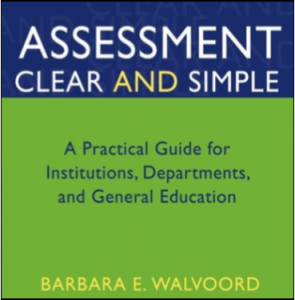 Image of the cover of the Assessment Clear and Simple A Practical Guide for Institutions, Departments, and General Eduation by barbara E. Walvoord handbook.